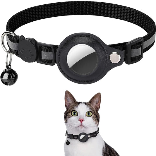 Porte-badge AirTag pour chat avec bande réfléchissante détachable, collier réglable pour chaton avec clochette imperméable et étui pour badge Air Tag pour animal de compagnie.